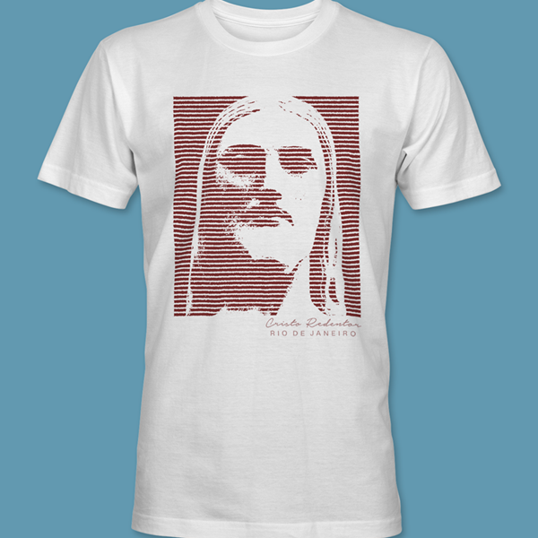 Camiseta Cristo Redentor 6 branca gola redonda,  tamanhos PP / P / M / G / GG / XG
