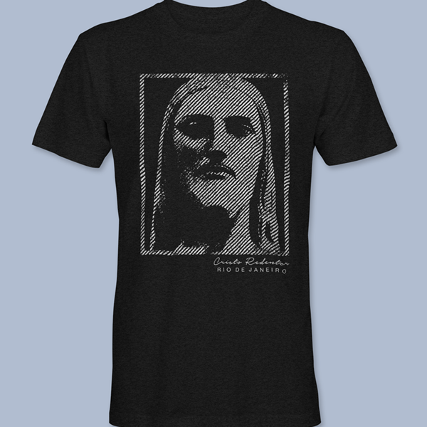 Camiseta Cristo Redentor 6 preta gola redonda,  tamanhos PP / P / M / G / GG / XG