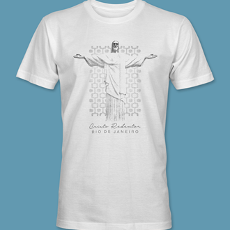 Camiseta Cristo Redentor 2 branca gola redonda,  tamanhos PP / P / M / G / GG / XG